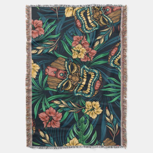 Hawaiian Tiki Masker Tropisch Patroon Deken (Voorkant Verticaal)