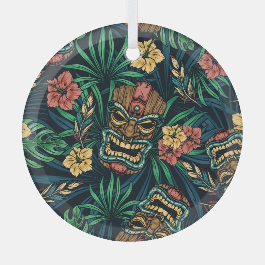 Hawaiian Tiki Masker Tropisch Patroon Glas Ornament (Voorkant)