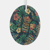 Hawaiian Tiki Masker Tropisch Patroon Glas Ornament (Voorkant Rechts)