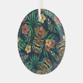 Hawaiian Tiki Masker Tropisch Patroon Glas Ornament (Voorkant links)