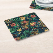 Hawaiian Tiki Masker Tropisch Patroon Kartonnen Onderzetters (Schuin)