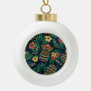 Hawaiian Tiki Masker Tropisch Patroon Keramische Bal Ornament