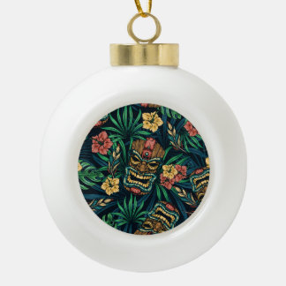 Hawaiian Tiki Masker Tropisch Patroon Keramische Bal Ornament