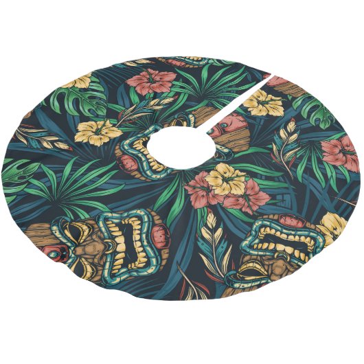 Hawaiian Tiki Masker Tropisch Patroon Kerstboom Rok (Gekanteld)