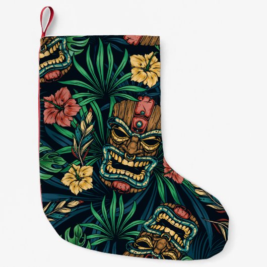 Hawaiian Tiki Masker Tropisch Patroon Kleine Kerstsok (Voorkant)