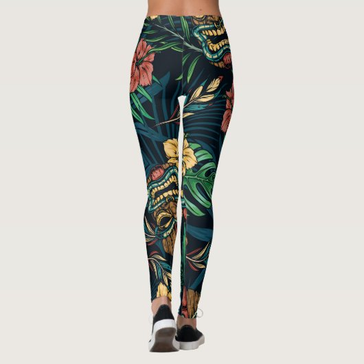 Hawaiian Tiki Masker Tropisch Patroon Leggings (Achterkant)