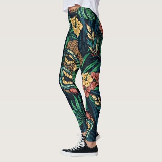 Hawaiian Tiki Masker Tropisch Patroon Leggings (Links)