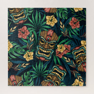Hawaiian Tiki Masker Tropisch Patroon Legpuzzel