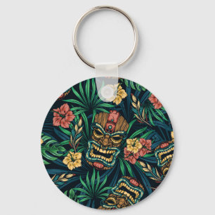 Hawaiian Tiki Masker Tropisch Patroon Sleutelhanger