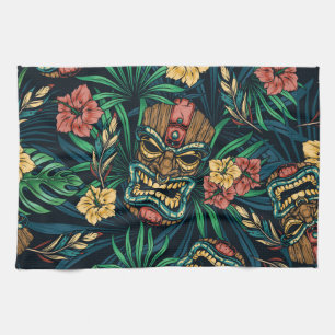 Hawaiian Tiki Masker Tropisch Patroon Theedoek