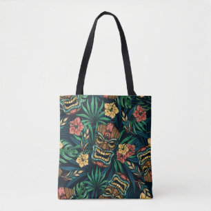 Hawaiian Tiki Masker Tropisch Patroon Tote Bag