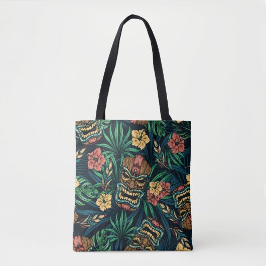 Hawaiian Tiki Masker Tropisch Patroon Tote Bag (Voorkant)