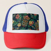 Hawaiian Tiki Masker Tropisch Patroon Trucker Pet (Voorkant)