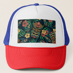 Hawaiian Tiki Masker Tropisch Patroon Trucker Pet