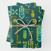 Hawaiian Tiki Mele Kalikimaka Gift Wrap