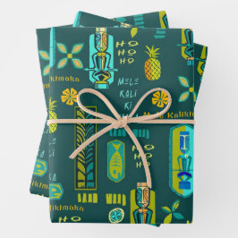 Hawaiian Tiki Mele Kalikimaka Gift Wrap Inpakpapier Vel