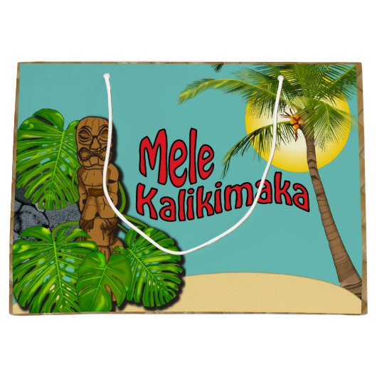 Hawaiian Tiki Mele Kalikimaka Kerstdag Grote Large Cadeautasje (Voorkant)