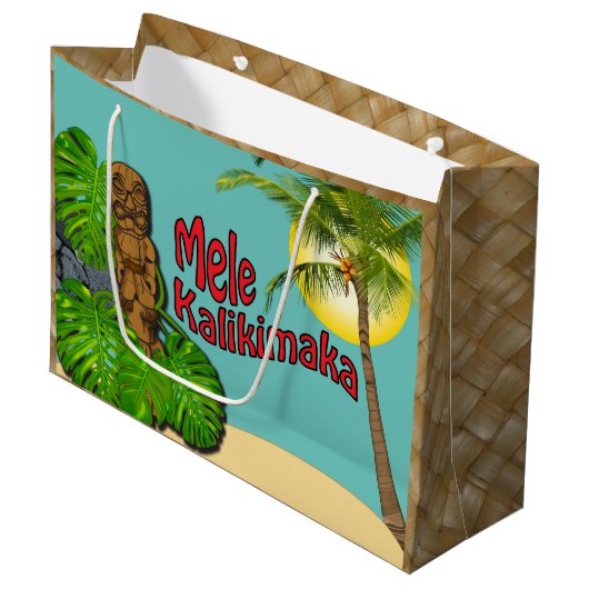 Hawaiian Tiki Mele Kalikimaka Kerstdag Grote Large Cadeautasje (Voorkant Gekanteld)
