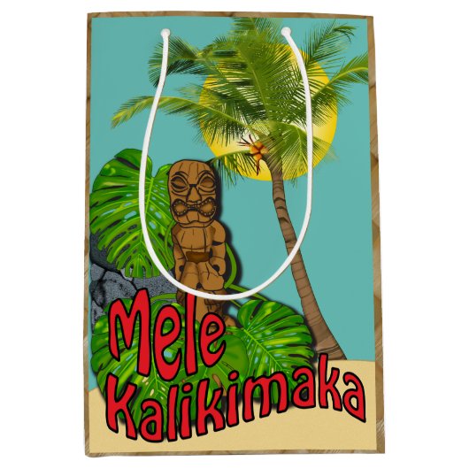 Hawaiian Tiki Mele Kalikimaka Kerstdag Midden Medium Cadeauzakje (Voorkant)