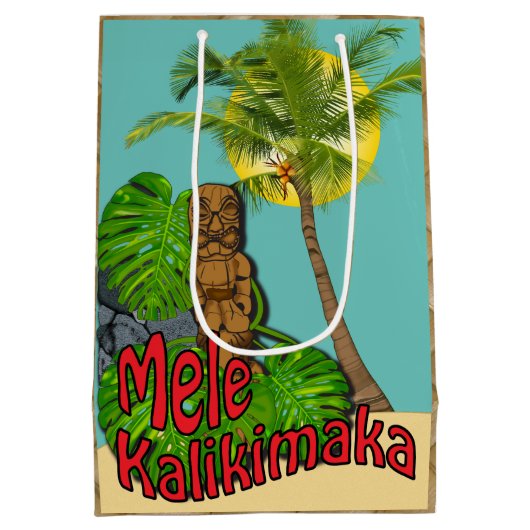 Hawaiian Tiki Mele Kalikimaka Kerstdag Midden Medium Cadeauzakje (Achterkant)