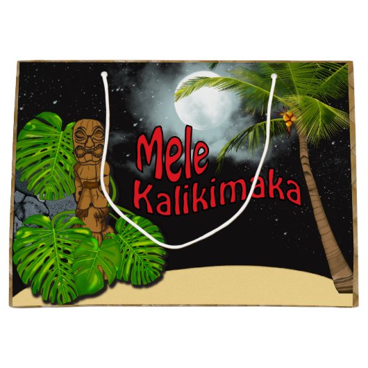 Hawaiian Tiki Mele Kalikimaka Kerstmis Grote Large Cadeautasje (Voorkant)