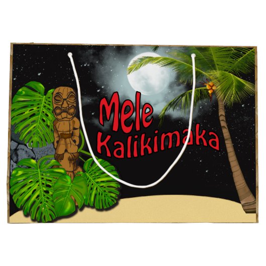 Hawaiian Tiki Mele Kalikimaka Kerstmis Grote Large Cadeautasje (Achterkant)