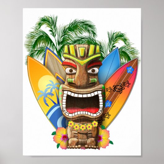 Hawaiian Tiki Surfing Poster (Voorkant)