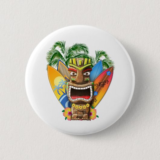 Hawaiian Tiki Surfing Ronde Button 5,7 Cm (Voorkant)