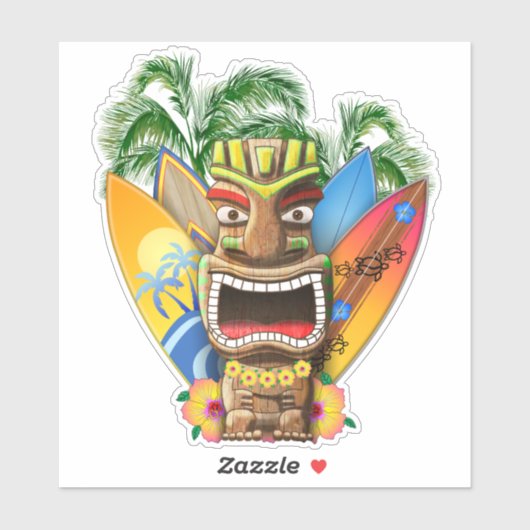 Hawaiian Tiki Surfing Sticker (Vel)