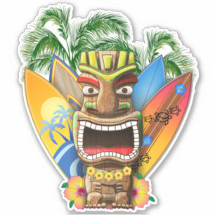 Hawaiian Tiki Surfing Sticker