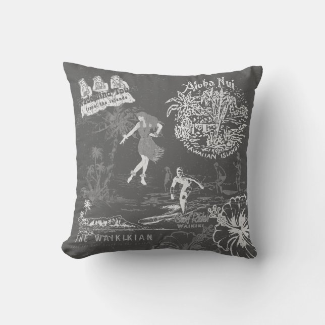  Hawaiian Travel Collage Gray Omkeerbaar Buitenkussen (Voorkant)