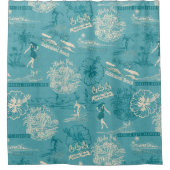  Hawaiian Travel Collage in het Blauwgroen Douchegordijn (Voorkant)