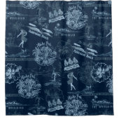 Hawaiian Travel Collage in Indigo Blue Douchegordijn (Voorkant)
