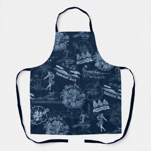  Hawaiian Travel Collage in Indigo Blues Schort (Voorkant)