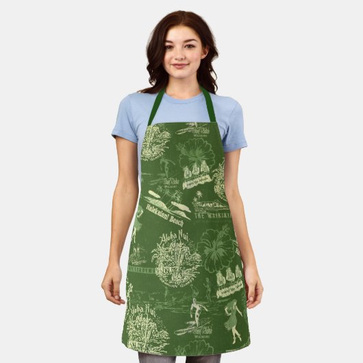 Hawaiian Travel Collage in Olive Green Schort (Gedragen)