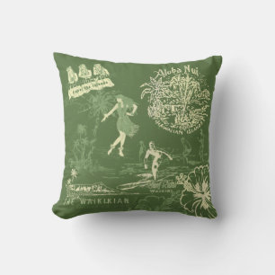  Hawaiian Travel Collage Olive Reversibel Buitenkussen