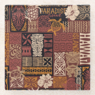 Hawaiian Tribal:  stoffen lappendeken Glazen Onderzetter