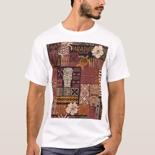 Hawaiian Tribal:  stoffen lappendeken T-shirt (Voorkant)