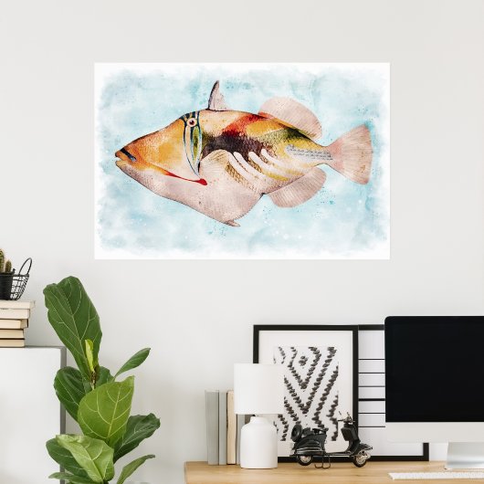 Hawaiian Triggerfish Waterverf Poster (Thuiskantoor)