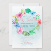 Hawaiian Tropical Blue Bloemenkrans baby shower Kaart (Voorkant)