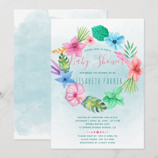 Hawaiian Tropical Blue Bloemenkrans baby shower Kaart (Voorkant / Achterkant)