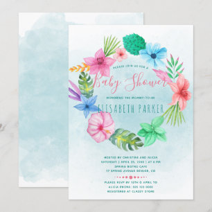 Hawaiian Tropical Blue Bloemenkrans baby shower Kaart