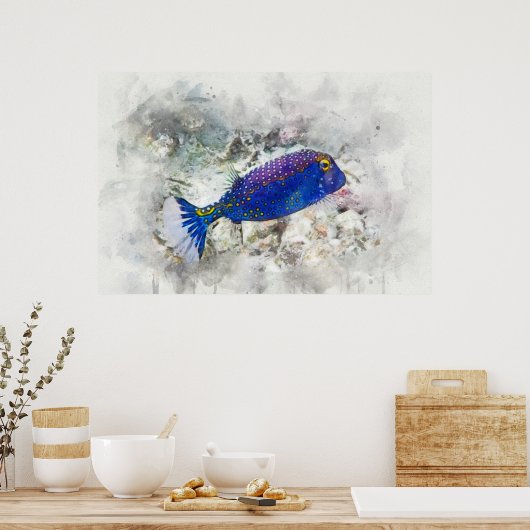 Hawaiian Tropical Fish Waterverf - Boxfish Poster (Keuken)