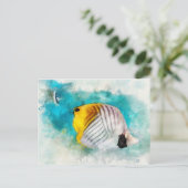 Hawaiian Tropical Fish Waterverf - Butterflyfish Briefkaart (Staand voorkant)