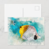 Hawaiian Tropical Fish Waterverf - Butterflyfish Briefkaart (Voorkant / Achterkant)