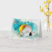 Hawaiian Tropical Fish Waterverf - Butterflyfish Kaart (Gele Bloem)
