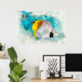 Hawaiian Tropical Fish Waterverf - Butterflyfish Poster (Thuiskantoor)