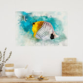 Hawaiian Tropical Fish Waterverf - Butterflyfish Poster (Keuken)