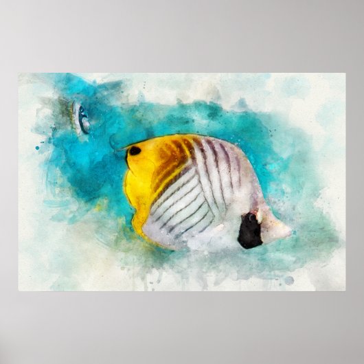 Hawaiian Tropical Fish Waterverf - Butterflyfish Poster (Voorkant)