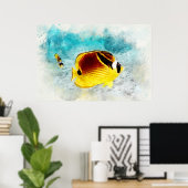 Hawaiian Tropical Fish Waterverf - Butterflyfish Poster (Thuiskantoor)